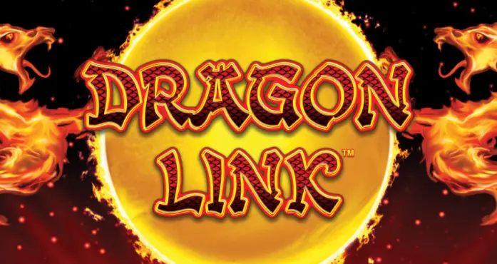 "Dragon Link" logo with fiery dragon heads and a bright, glowing orb in the background.