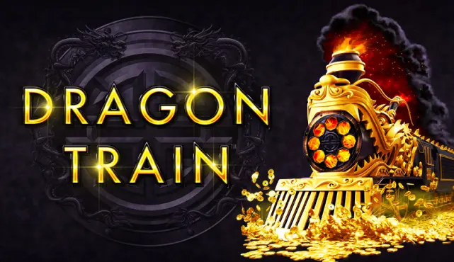 Dragon Train logo with a golden steam locomotive shooting out flames and gold coins.